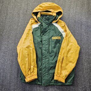 Vintage Green Bay Packers Reebok Jacket Windbreaker Full Zip Hooded Mens Medium